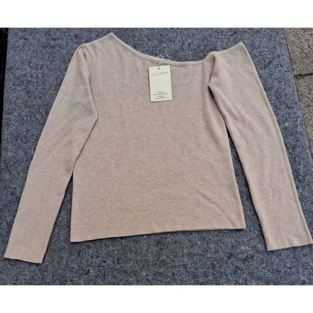 Easy clothes womens medium asymmetric off shoulder sweater tan nylon viscose